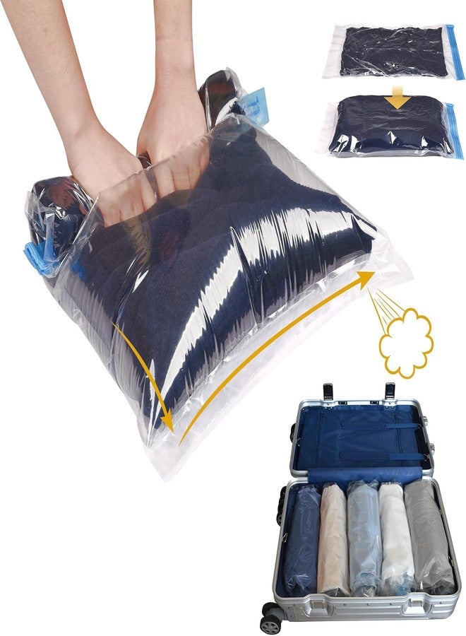 KUNFAIT 8 Pack Vaccum Compression Hand Roll up Storage bags (2 S, 3 M, 3 L) for Clothes & Wardrobe Organiser | No Vaccum or Pump Needed | Reusable & Airtight Space Saver Suction Bag Travel Essential - Image 1